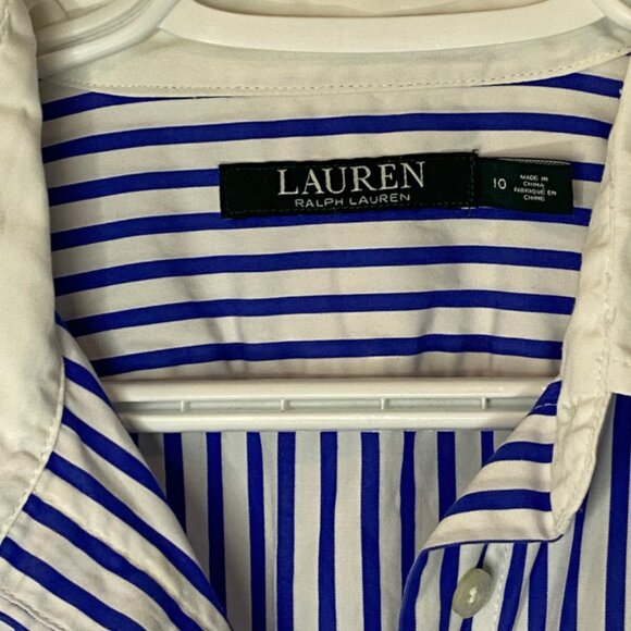 Lauren Ralph Lauren white and blue striped button down polo shirt size 10 - Picture 4 of 4